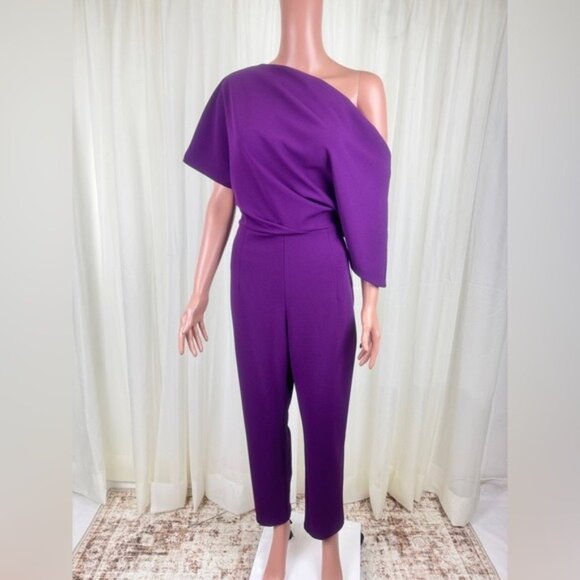 NWT Alexia Admor Draped One-Shoulder Jumpsuit Unitard Size Medium Plumtastic - Picture 2 of 15
